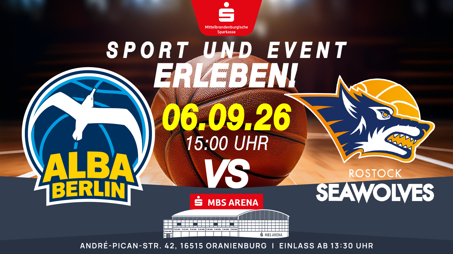 Alba Berlin vs. Rostock Seawolves am 06.09.2026 um 15 Uhr in der MBS ARENA